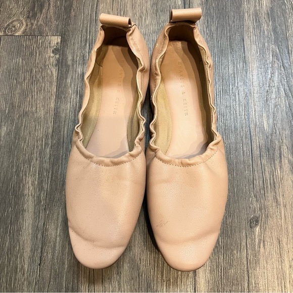 Charles & Keith Ruched Nude Leather Ballerina Flats Slip On Shoes TanSize 6 - Picture 4 of 11